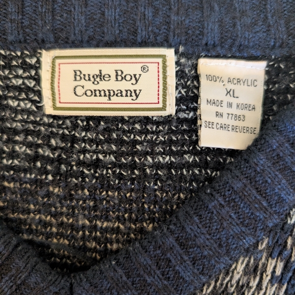 Vintage Bugle Boy Men XL V-Neck Sweater Blue Gray Eclectic Grandpa Cabin Cottage - Picture 6 of 6